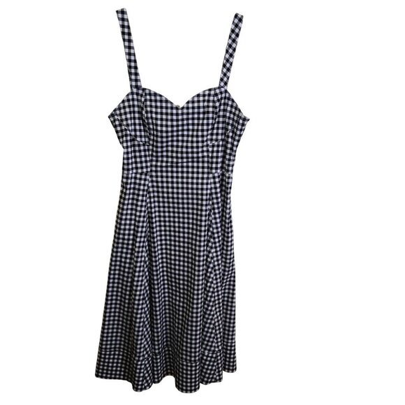 Avec Les Filles NWT Black White Gingham Fit And Flare Midi Dress Pockets Size 12 - Picture 2 of 10